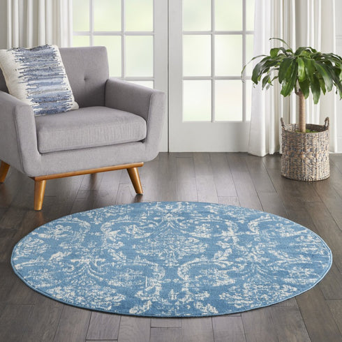 2' X 4' Blue Damask Power Loom Area Rug